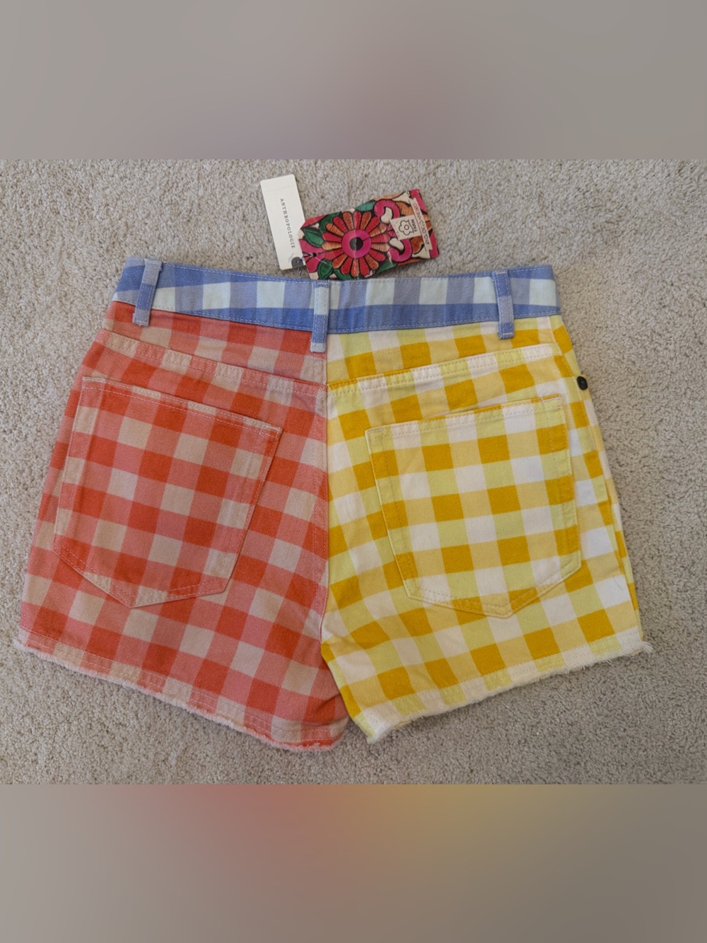 FARM RIO Anthropologie Gingham High Waist Denim Shorts NWT Sz XS - Picture 2 of 9
